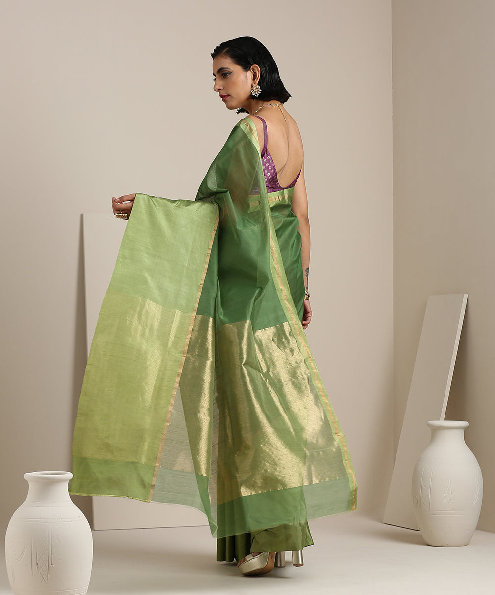 Handloom_Green_Cotton_Chanderi_Saree_With_Mashroo_Border_WeaverStory_03