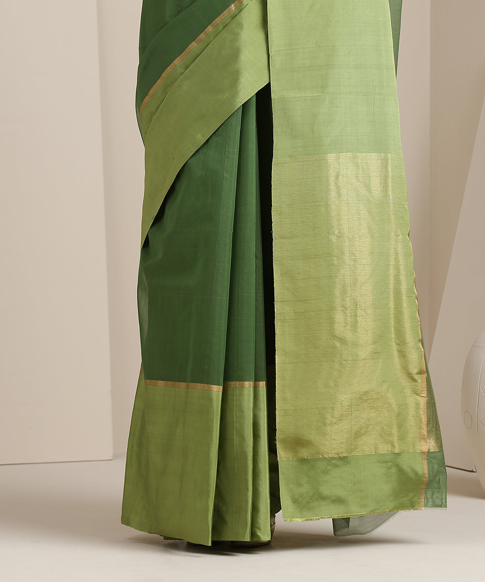 Handloom_Green_Cotton_Chanderi_Saree_With_Mashroo_Border_WeaverStory_04