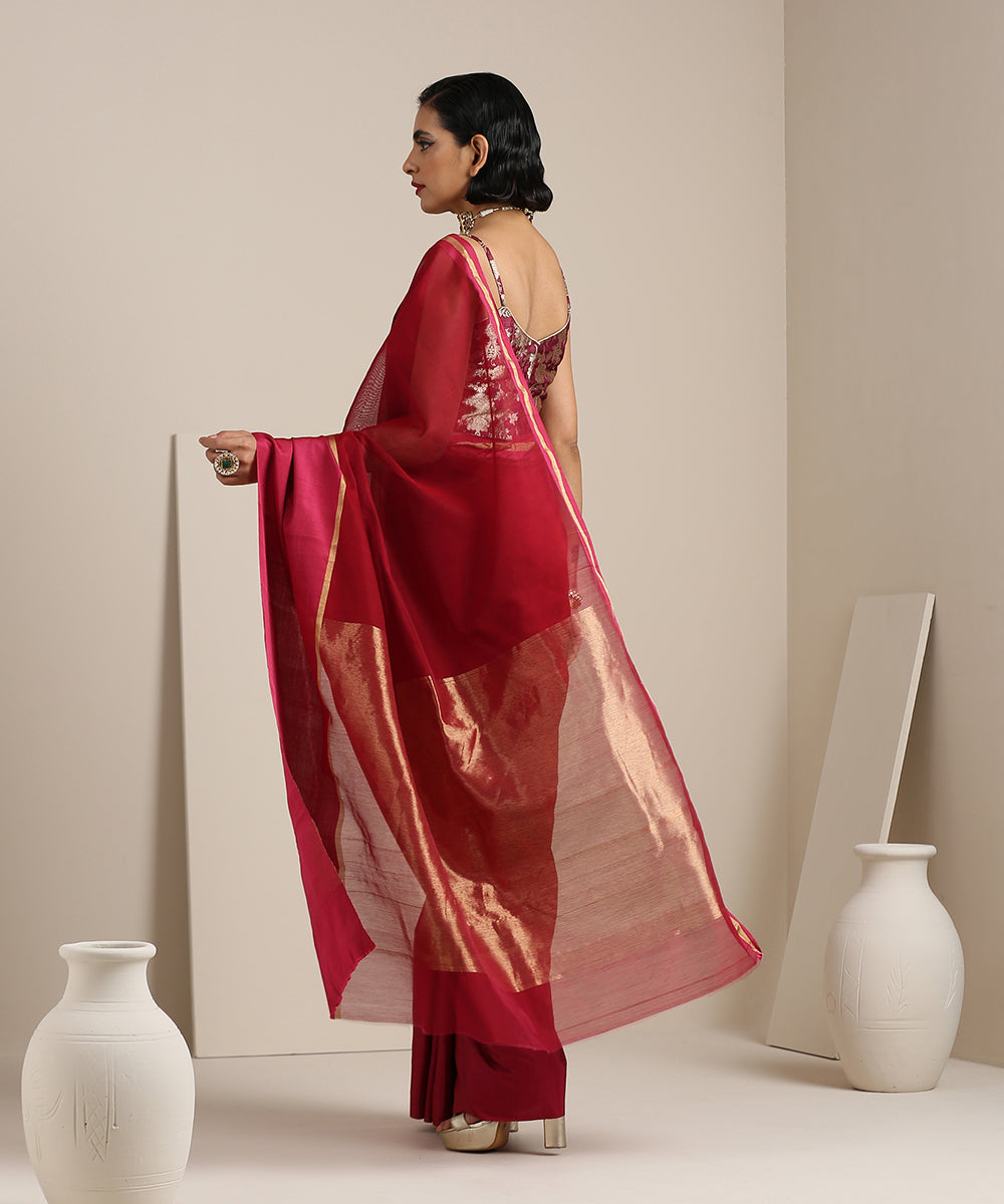 Handloom_Raspberry_Red_Cotton_Chanderi_Saree_With_Mashroo_Border_WeaverStory_03