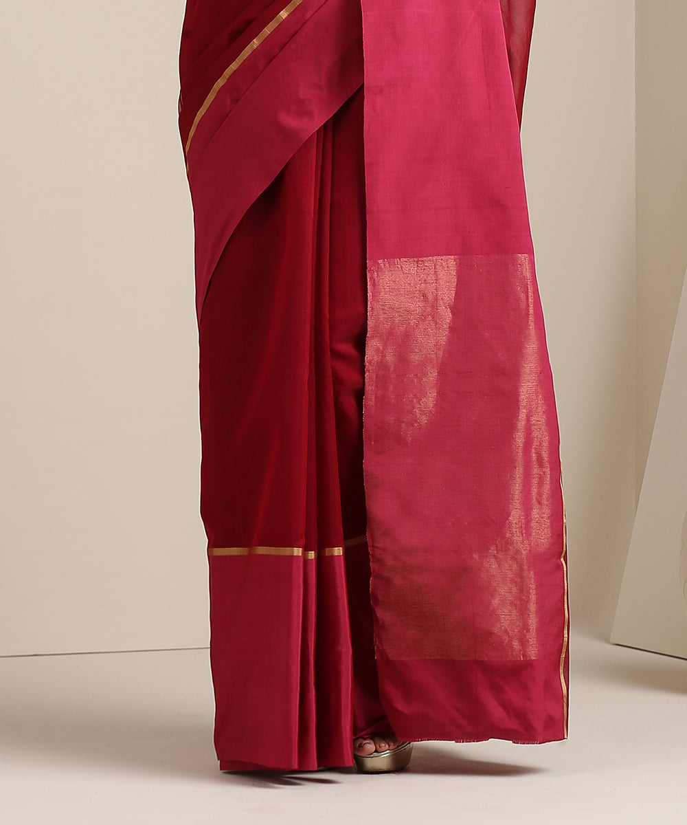 Handloom_Raspberry_Red_Cotton_Chanderi_Saree_With_Mashroo_Border_WeaverStory_04