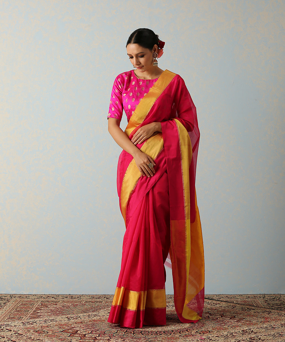 Handloom_Rani_Pink_Cotton_Silk_Chanderi_Saree_With_8_Inches_Border_WeaverStory_02