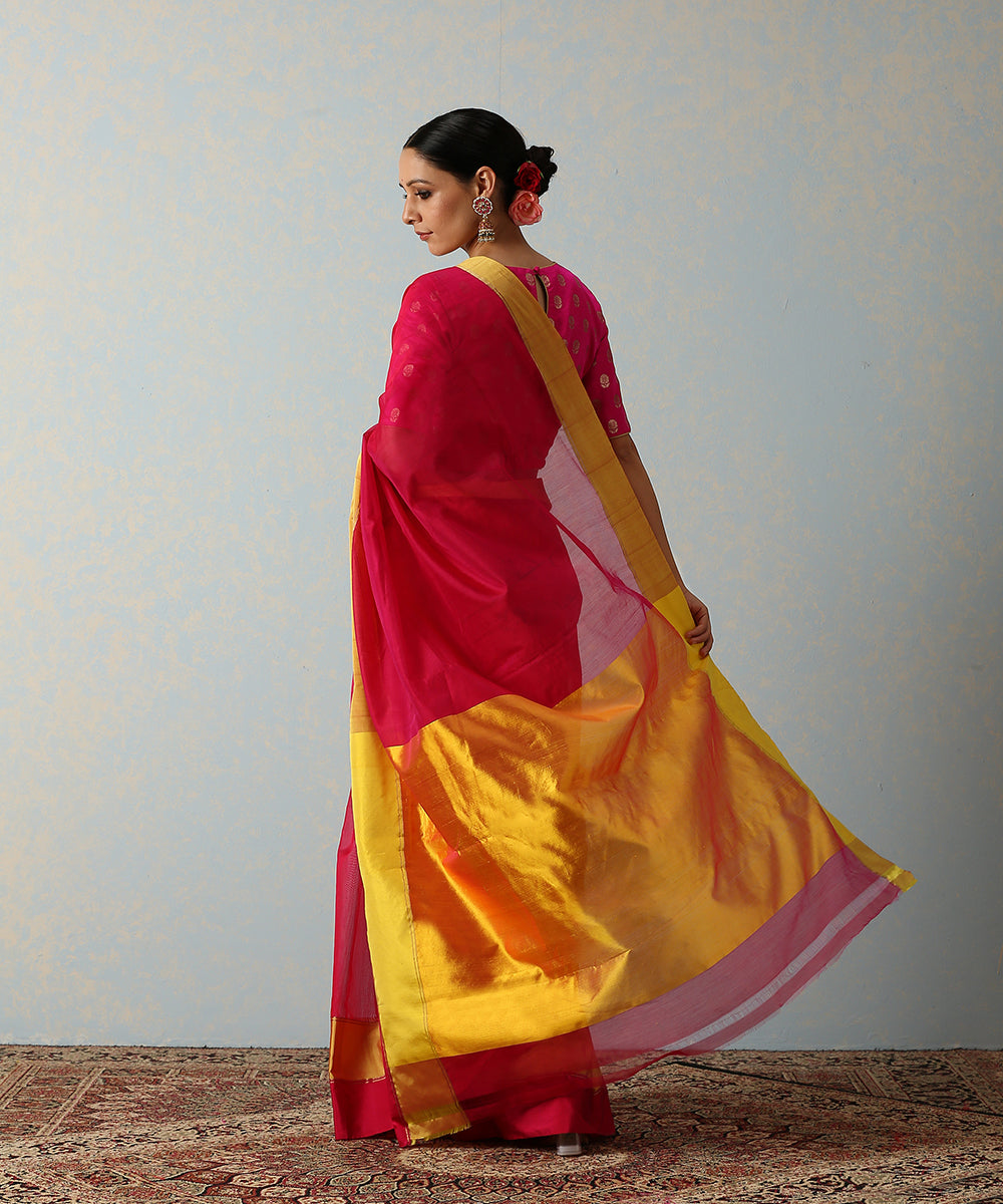 Handloom_Rani_Pink_Cotton_Silk_Chanderi_Saree_With_8_Inches_Border_WeaverStory_03