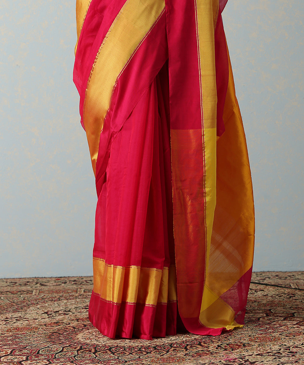 Handloom_Rani_Pink_Cotton_Silk_Chanderi_Saree_With_8_Inches_Border_WeaverStory_04