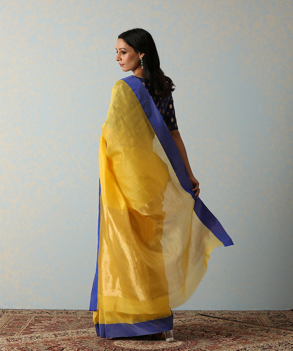 Yellow_Handloom_Cotton_Silk_Chanderi_Saree_With_Blue_Mashroo_Border_WeaverStory_03