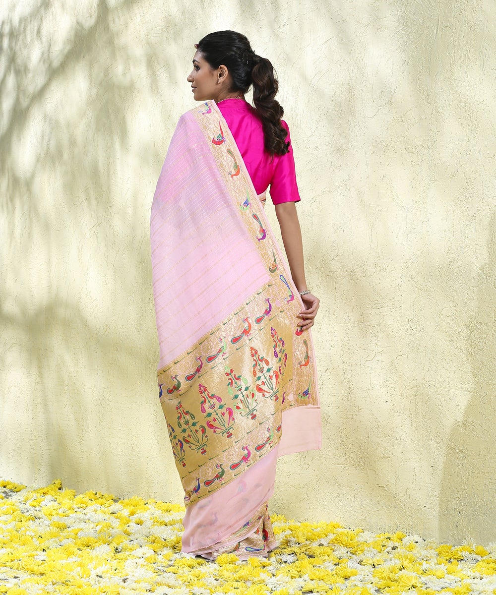 Baby_Pink_Handloom_Striped_Georgette_Banarasi_Saree_With_Kadhwa_Border_With_Birds_WeaverStory_03