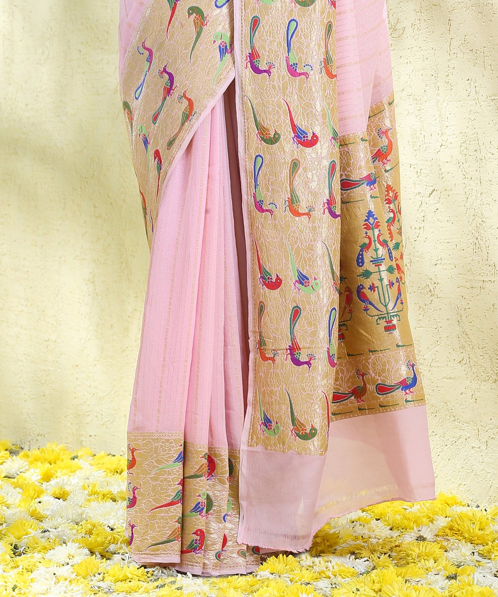 Baby_Pink_Handloom_Striped_Georgette_Banarasi_Saree_With_Kadhwa_Border_With_Birds_WeaverStory_04