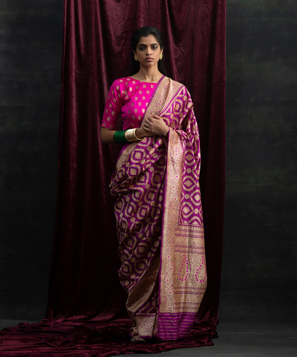 Purple_Handloom_Pure_Katan_Silk_Banarasi_Saree_With_Kadhwa_Jaal_and_Pink_Meenakari_WeaverStory_02