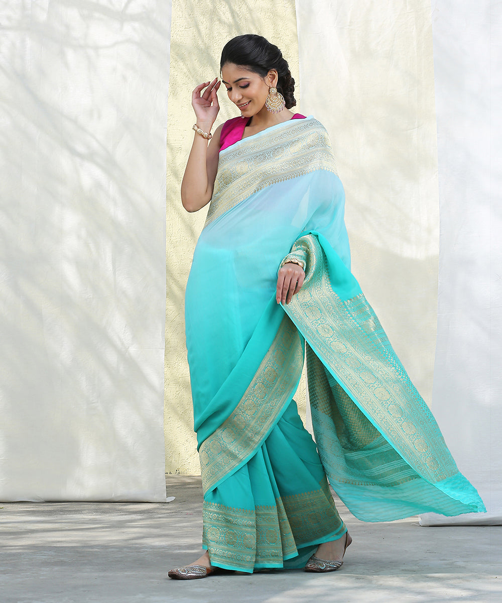 Aqua_Blue_Handloom_Chiffon_Light_Gold_Zari_Banarasi_Saree_WeaverStory_02