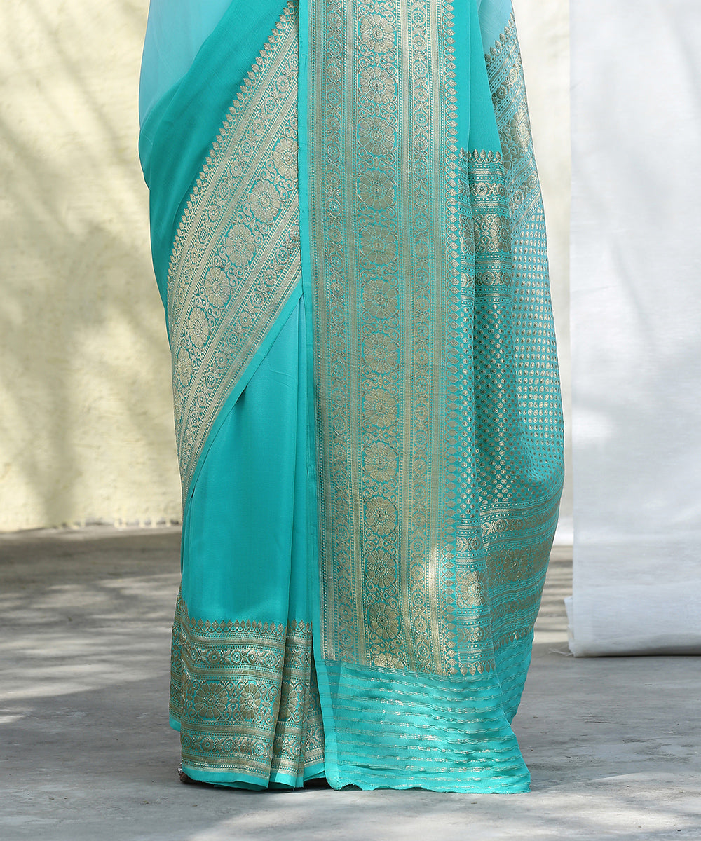 Aqua_Blue_Handloom_Chiffon_Light_Gold_Zari_Banarasi_Saree_WeaverStory_04