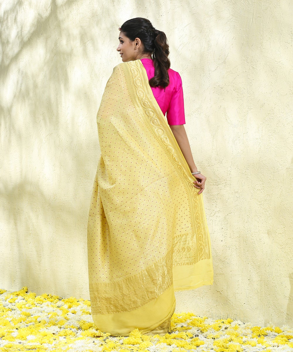 Yellow_Handloom_Tanchoi_Pure_Georgette_Banarasi_Saree_With_Red_Meenakari_WeaverStory_03