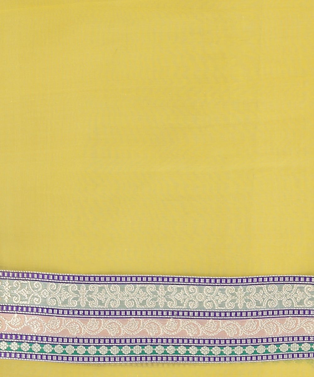 Handloom_Yellow_Kora_Silk_Banarasi_Saree_With_Multi_Color_Border_And_Zari_Stripes_WeaverStory_05