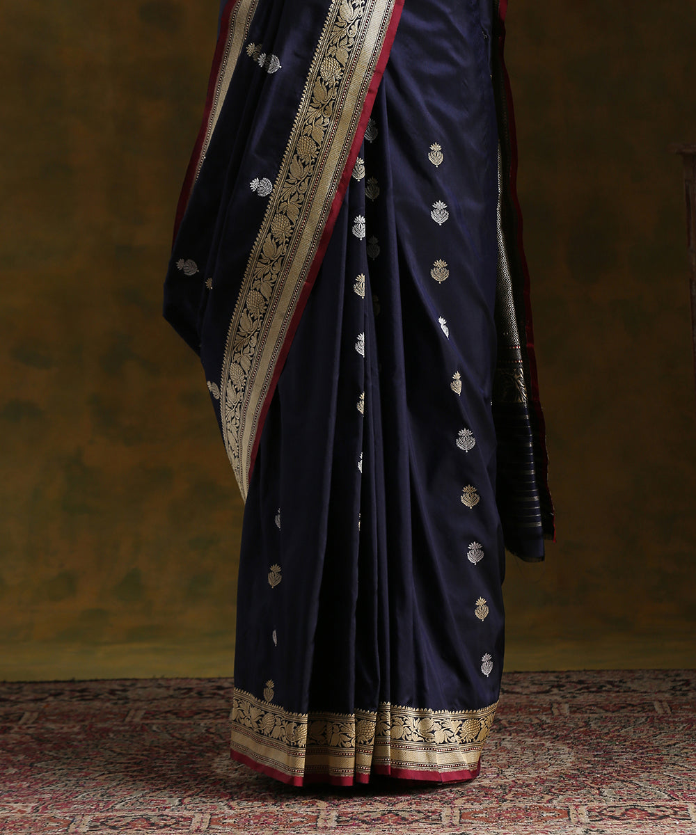 Handloom_Blue_and_Black_Pure_Katan_Silk_Banarasi_Saree_Kadhwa_Booti_WeaverStory_04