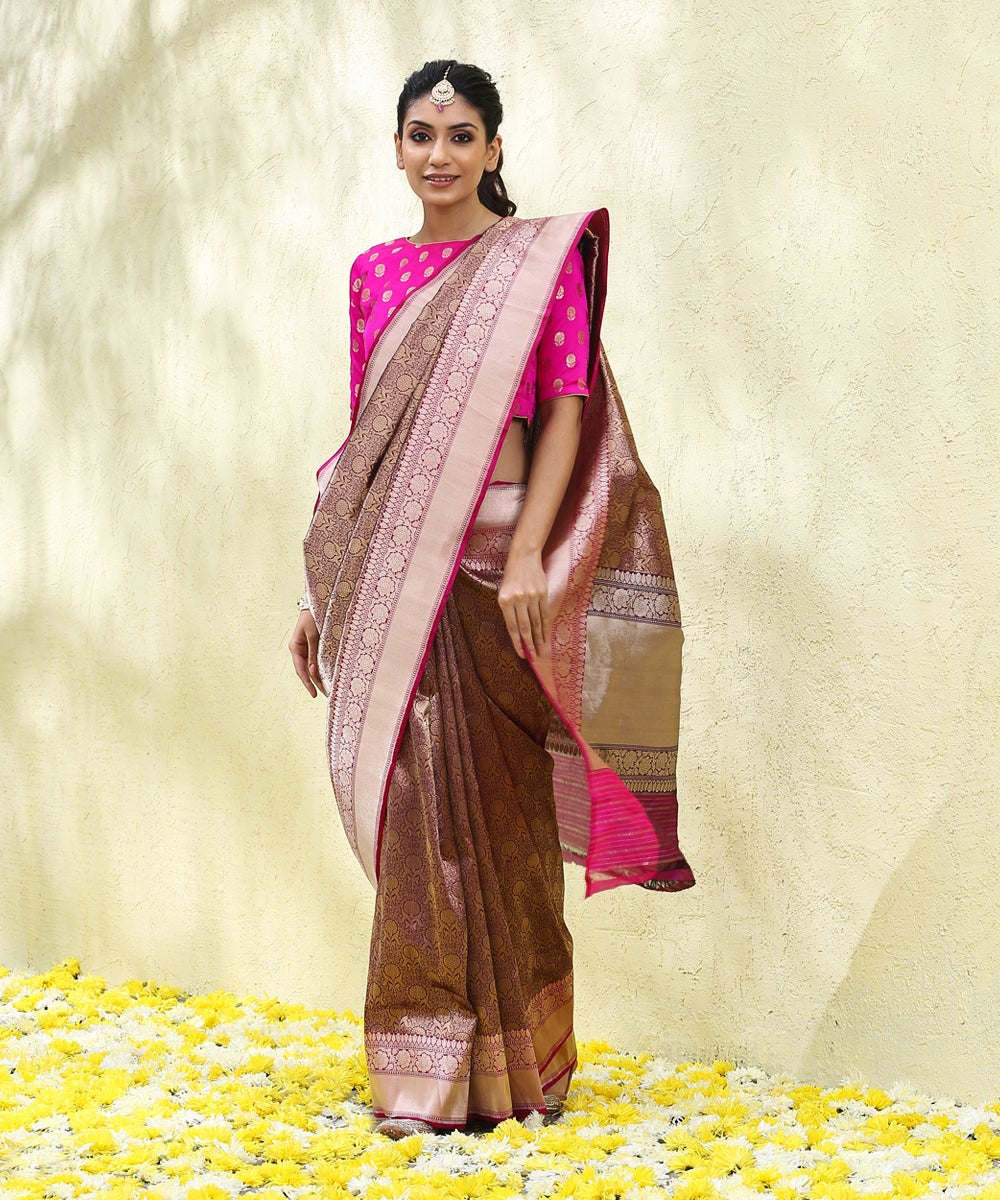 Wine_Handloom_Pure_Katan_Silk_Kimkhab_Banarasi_Saree_with_Plum_Selvedge_WeaverStory_02