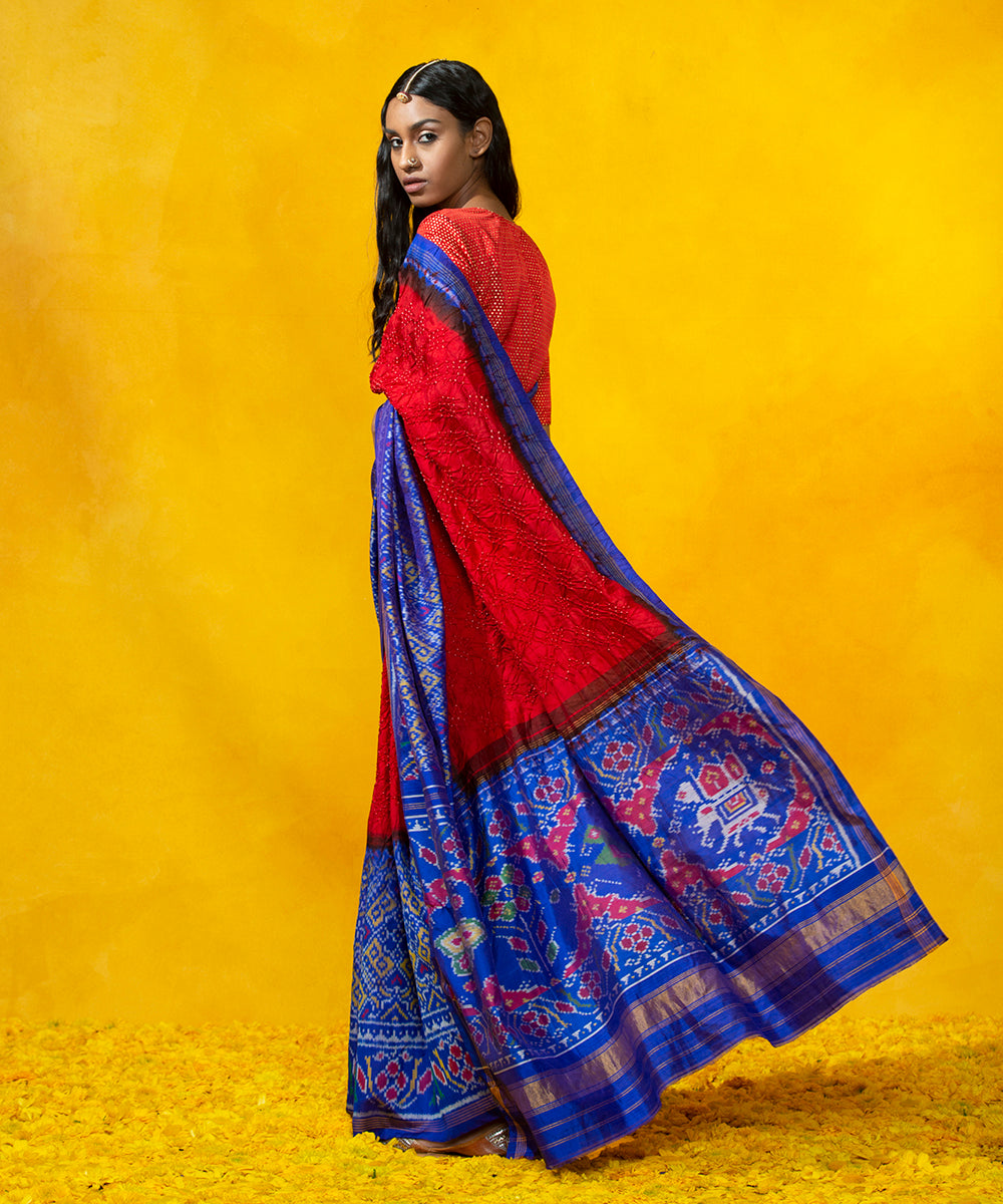 Handloom_Red_Mulberry_Silk_Bandhani_Saree_With_Pink_Patola_Border_WeaverStory_03