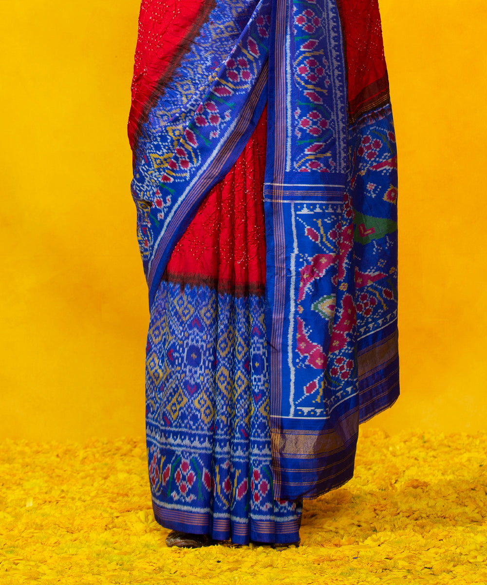 Handloom_Red_Mulberry_Silk_Bandhani_Saree_With_Pink_Patola_Border_WeaverStory_04