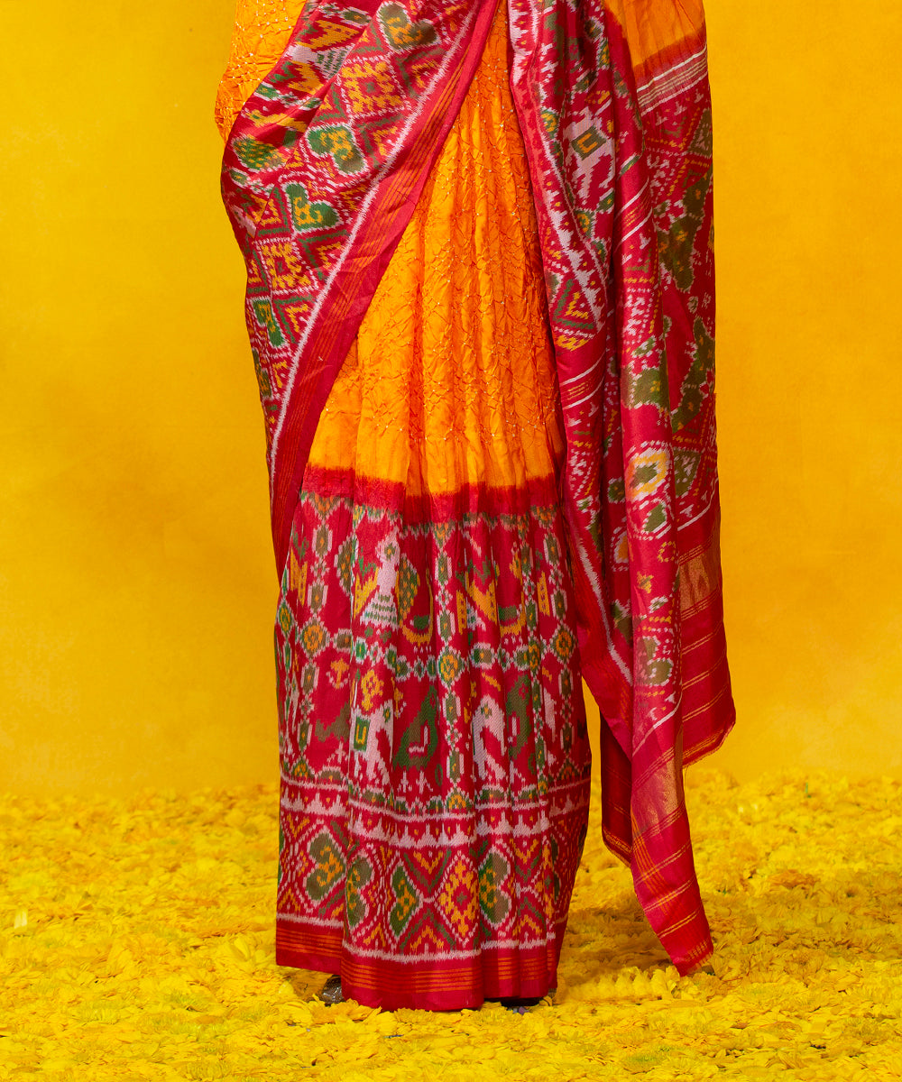 Handloom_Orange_Mulberry_Silk_Bandhani_Saree_With_Red_Patola_Border_WeaverStory_04