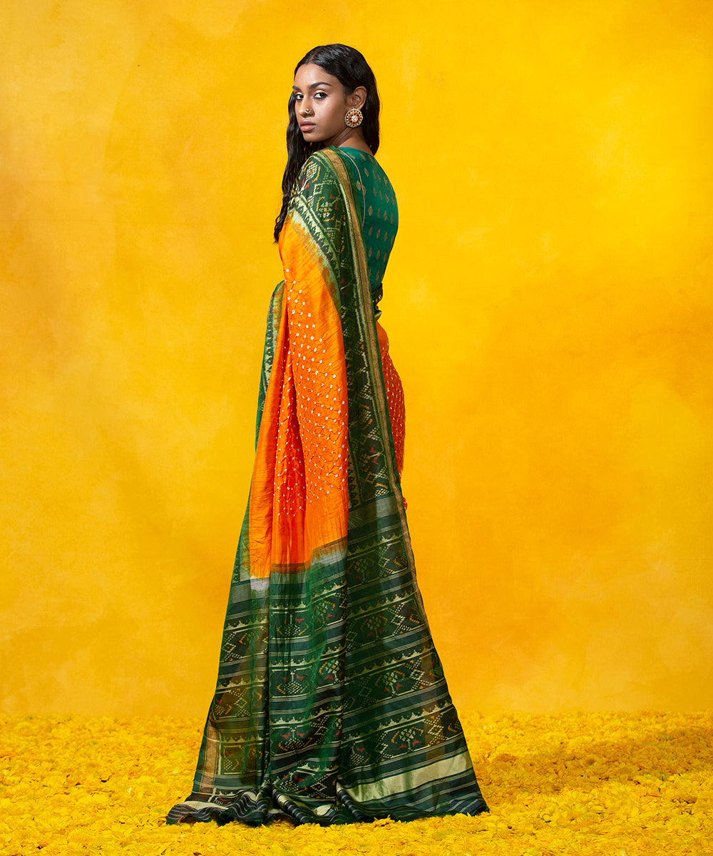 Handloom_Yellow_Mulberry_Silk_Bandhani_Saree_With_Green_Patola_Border_WeaverStory_03