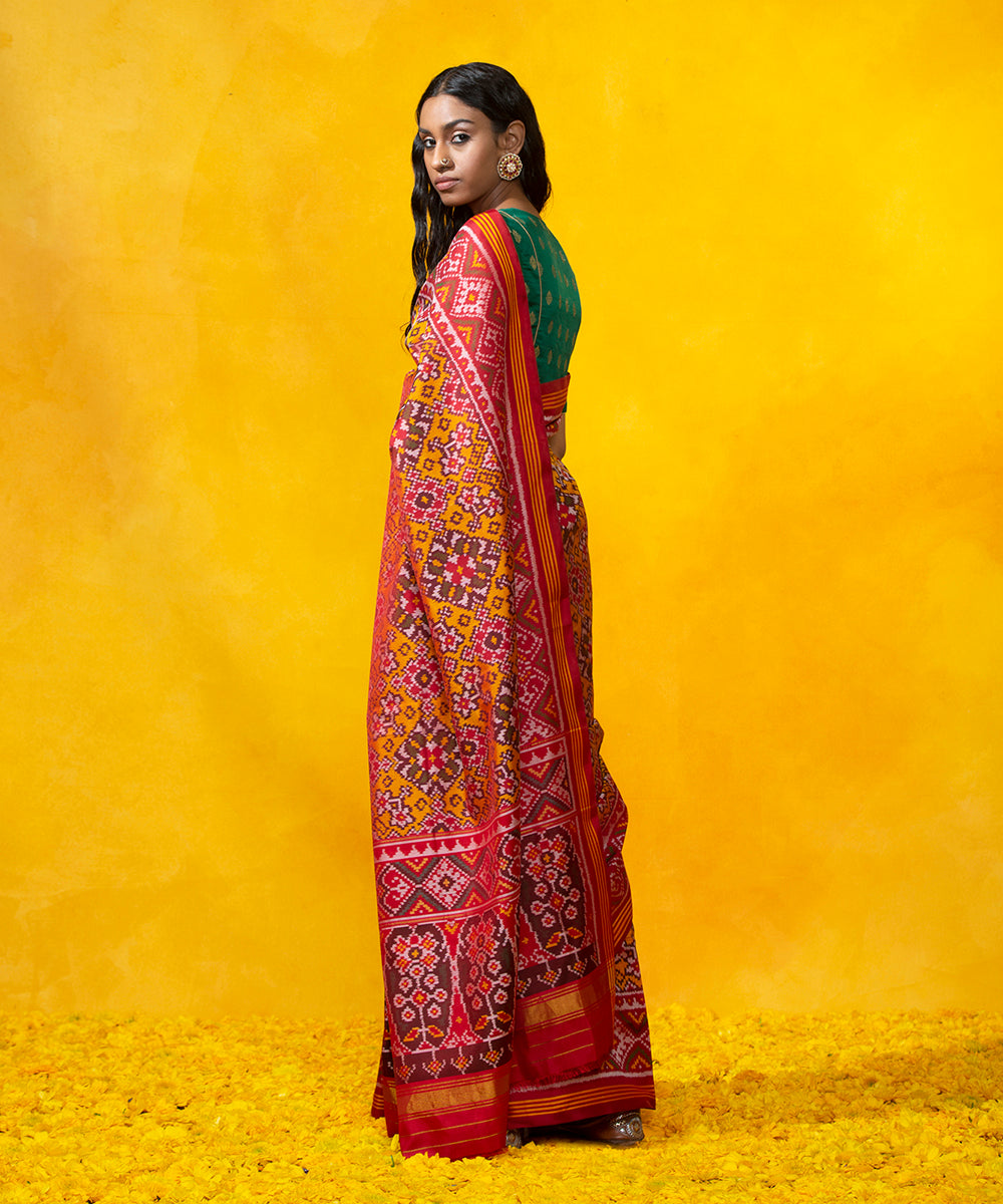 Handloom_Mustard_Mulberry_Silk_Patola_Saree_with_Red_Border_WeaverStory_03