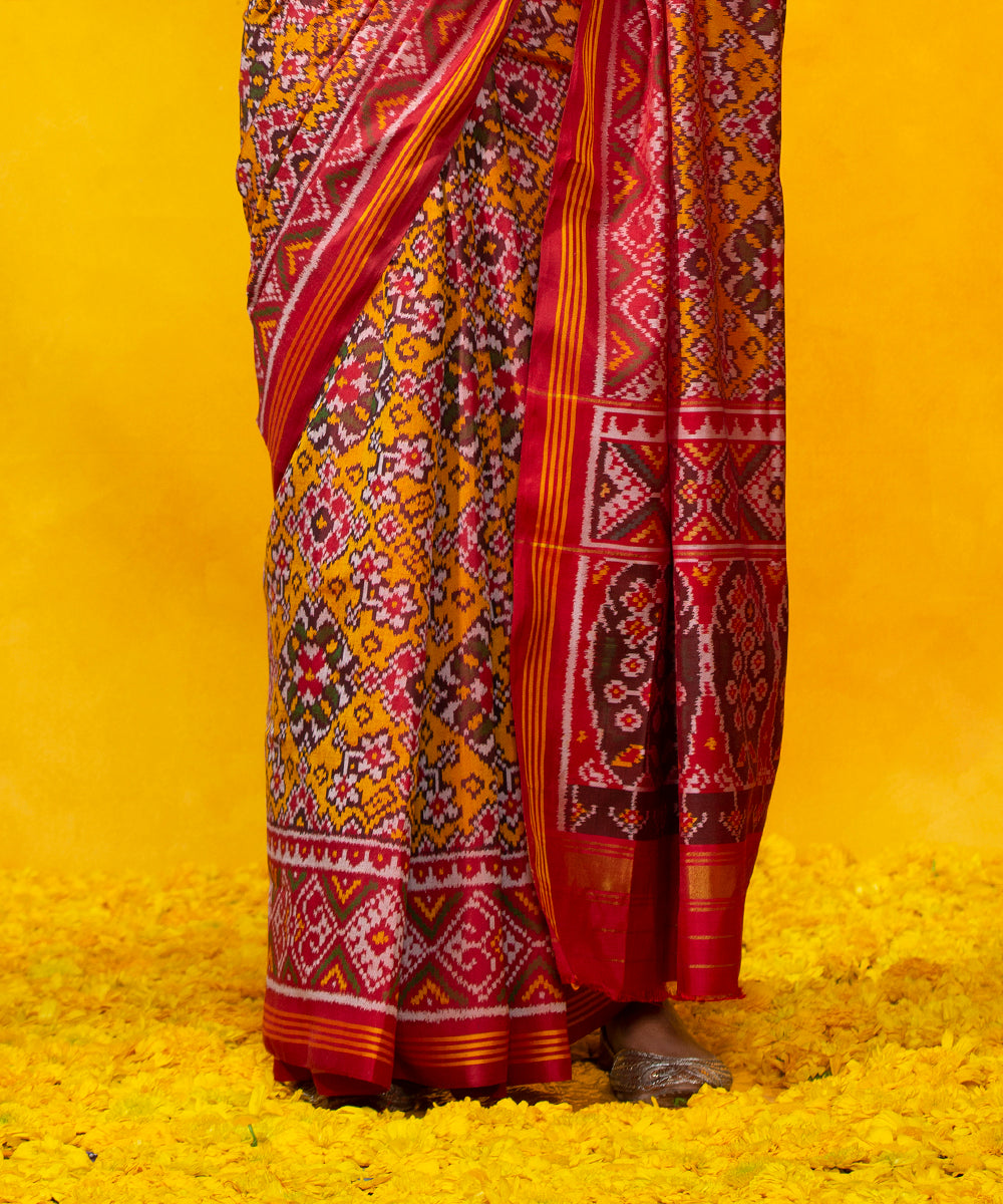 Handloom_Mustard_Mulberry_Silk_Patola_Saree_with_Red_Border_WeaverStory_04