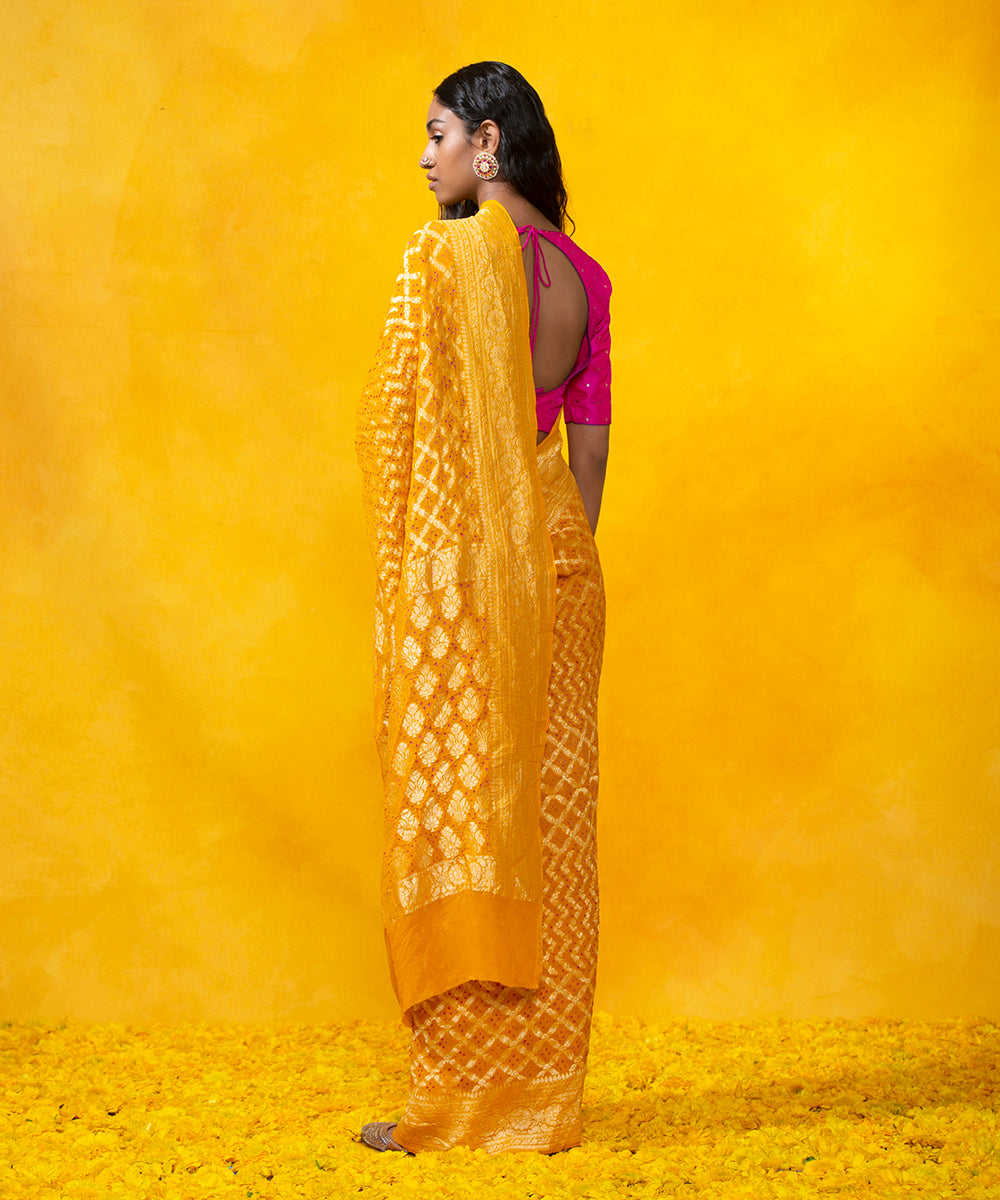 Handloom_Yellow_Georgette_Banarasi_Bandhej_Saree_with_Zari_Border_WeaverStory_03