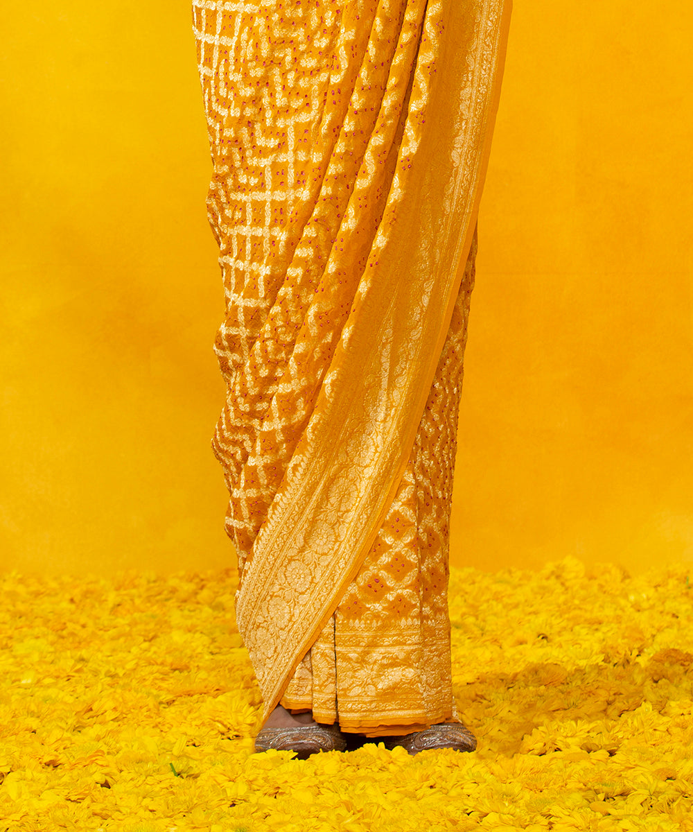 Handloom_Yellow_Georgette_Banarasi_Bandhej_Saree_with_Zari_Border_WeaverStory_04