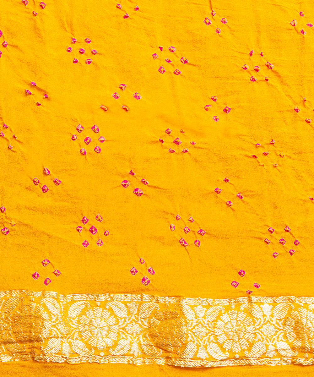 Handloom_Yellow_Georgette_Banarasi_Bandhej_Saree_with_Zari_Border_WeaverStory_05
