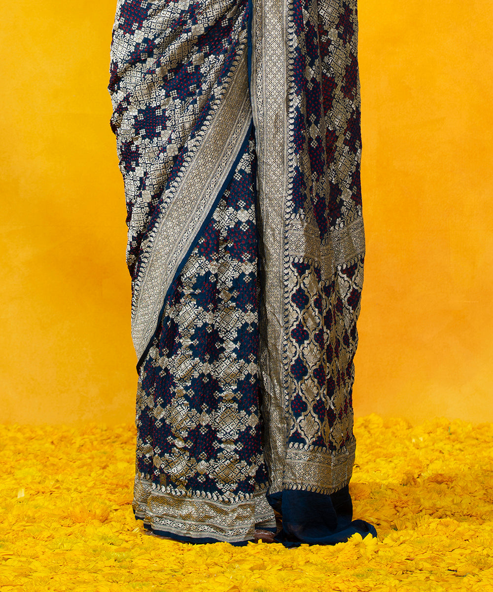 Handloom_Navy_blue_Georgette_Banarasi_Saree_with_Zari_Border_WeaverStory_04