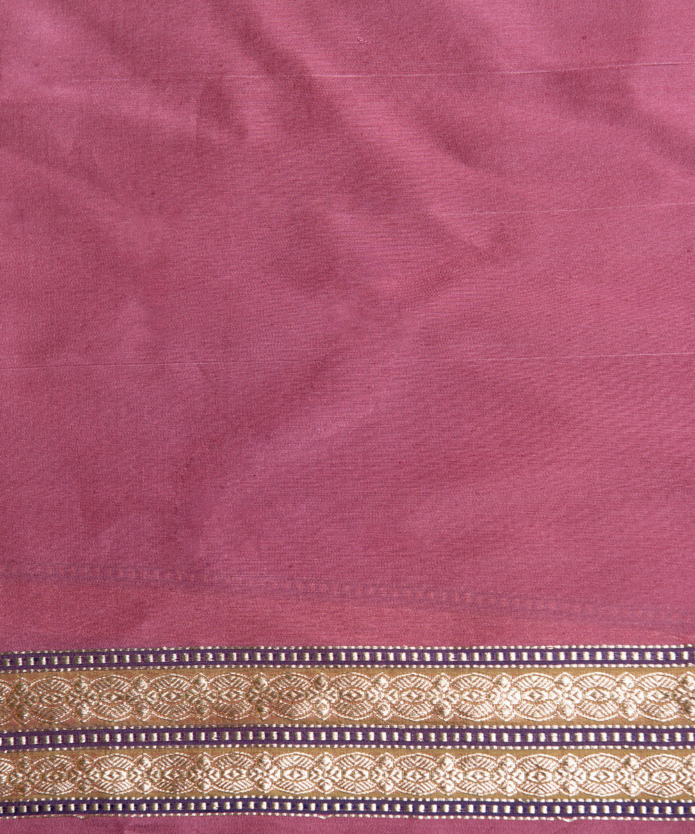 Handloom_Mustard_Organza_and_Silk_Banarasi_Saree_With_Pink_Border_WeaverStory_05