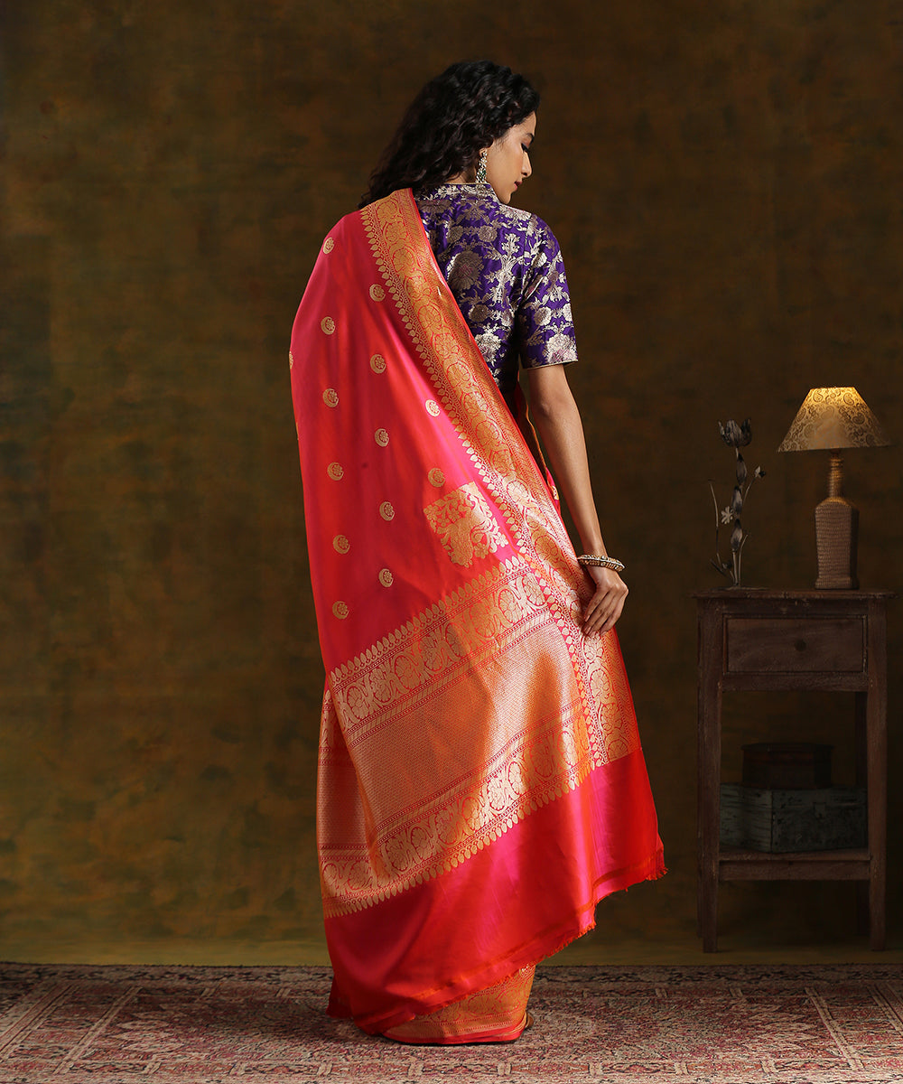 Handloom_Hot_Pink_And_Orange_Pure_Katan_Silk_Chaand_Boota_Banarasi_Saree_WeaverStory_03