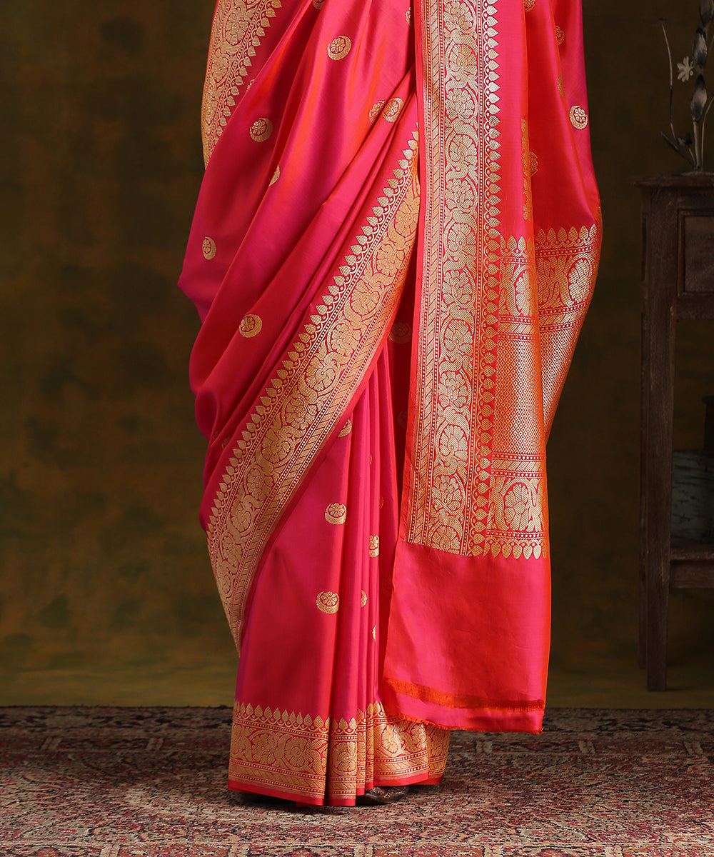 Handloom_Hot_Pink_And_Orange_Pure_Katan_Silk_Chaand_Boota_Banarasi_Saree_WeaverStory_04