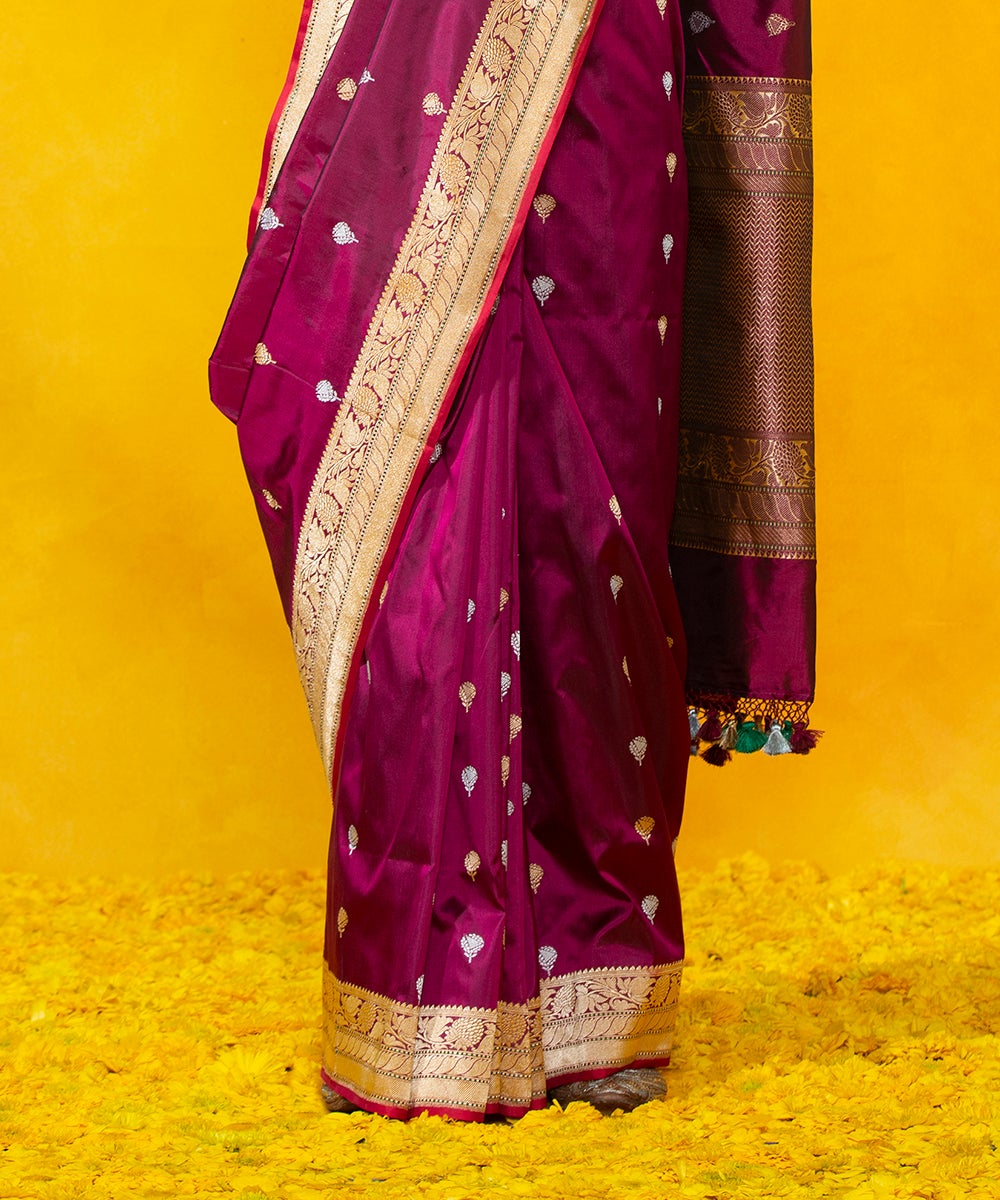 Purple_Handloom_Kadhwa_Booti_Pure_Katan_Silk_Banarasi_Saree_With_Gold_And_Silver_Zari_WeaverStory_04