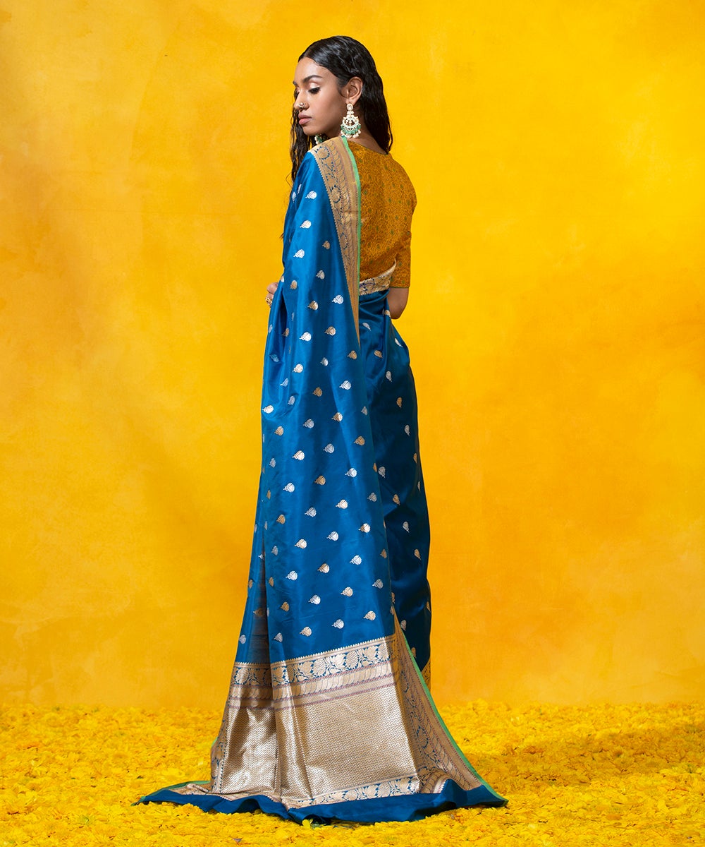Handloom_Blue_Pure_Katan_Silk_Banarasi_Saree_With_Gold_And_Silver_Zari_Kadhwa_Booti_WeaverStory_03