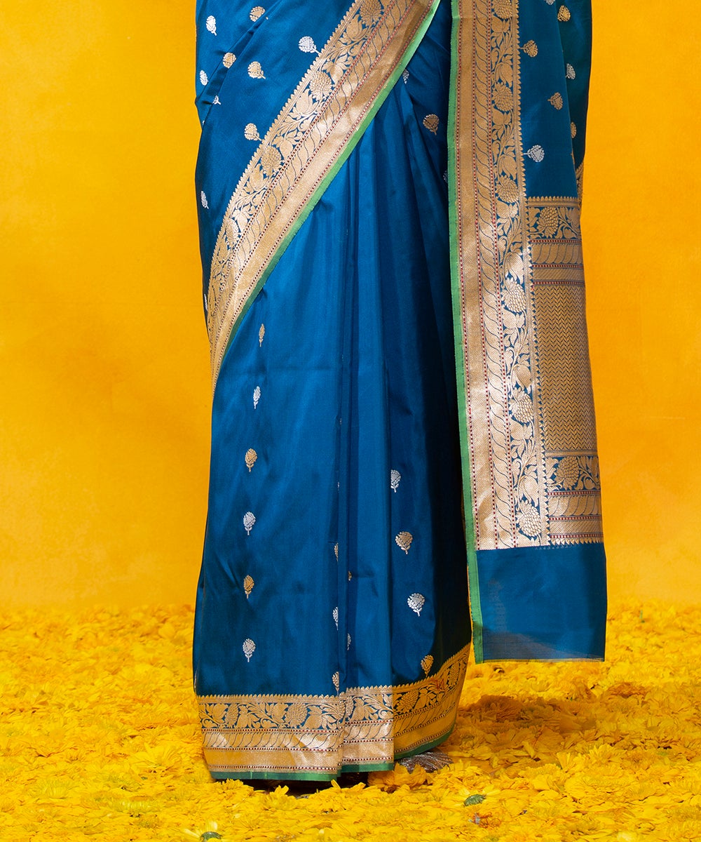 Handloom_Blue_Pure_Katan_Silk_Banarasi_Saree_With_Gold_And_Silver_Zari_Kadhwa_Booti_WeaverStory_04