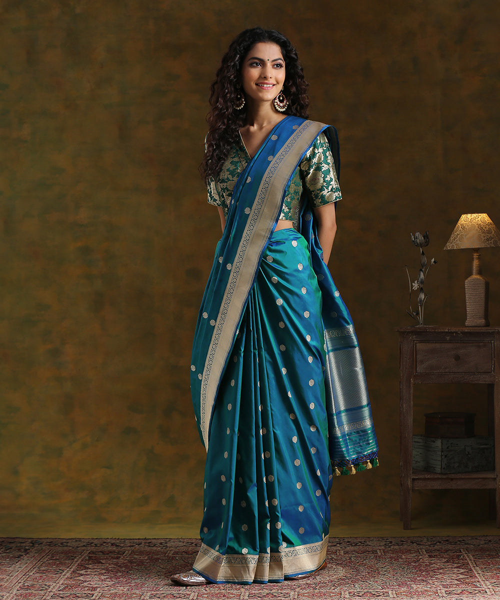 Peacock_Blue_Handloom_Pure_Katan_Silk_Banarasi_Saree_with_Asharfi_Booti_WeaverStory_02