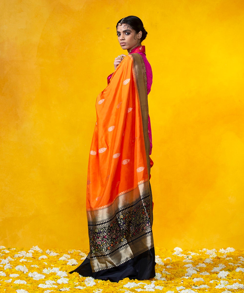 Orange_Handloom_Kadhwa_Booti_Pure_Katan_Silk_Banarasi_Saree_With_Five_Color_Meenakari_Border_WeaverStory_03