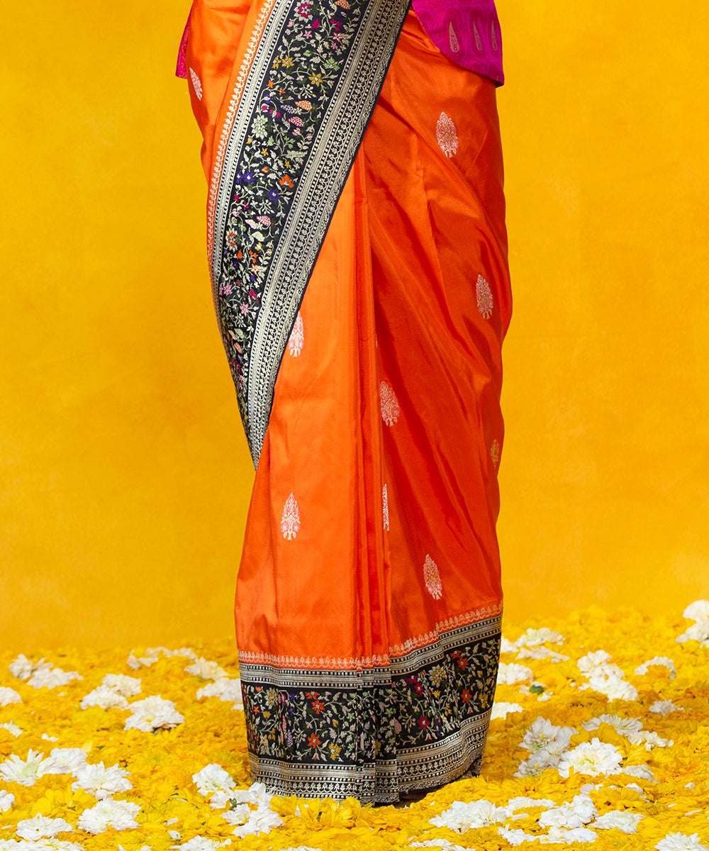 Orange_Handloom_Kadhwa_Booti_Pure_Katan_Silk_Banarasi_Saree_With_Five_Color_Meenakari_Border_WeaverStory_04