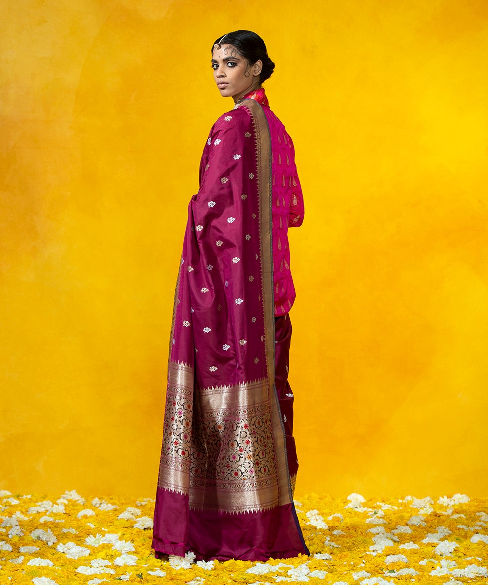 Wine_Handloom_Kadhwa_Booti_Pure_Katan_Silk_Banarasi_Saree_With_5_Color_Meenakari_Border_WeaverStory_03