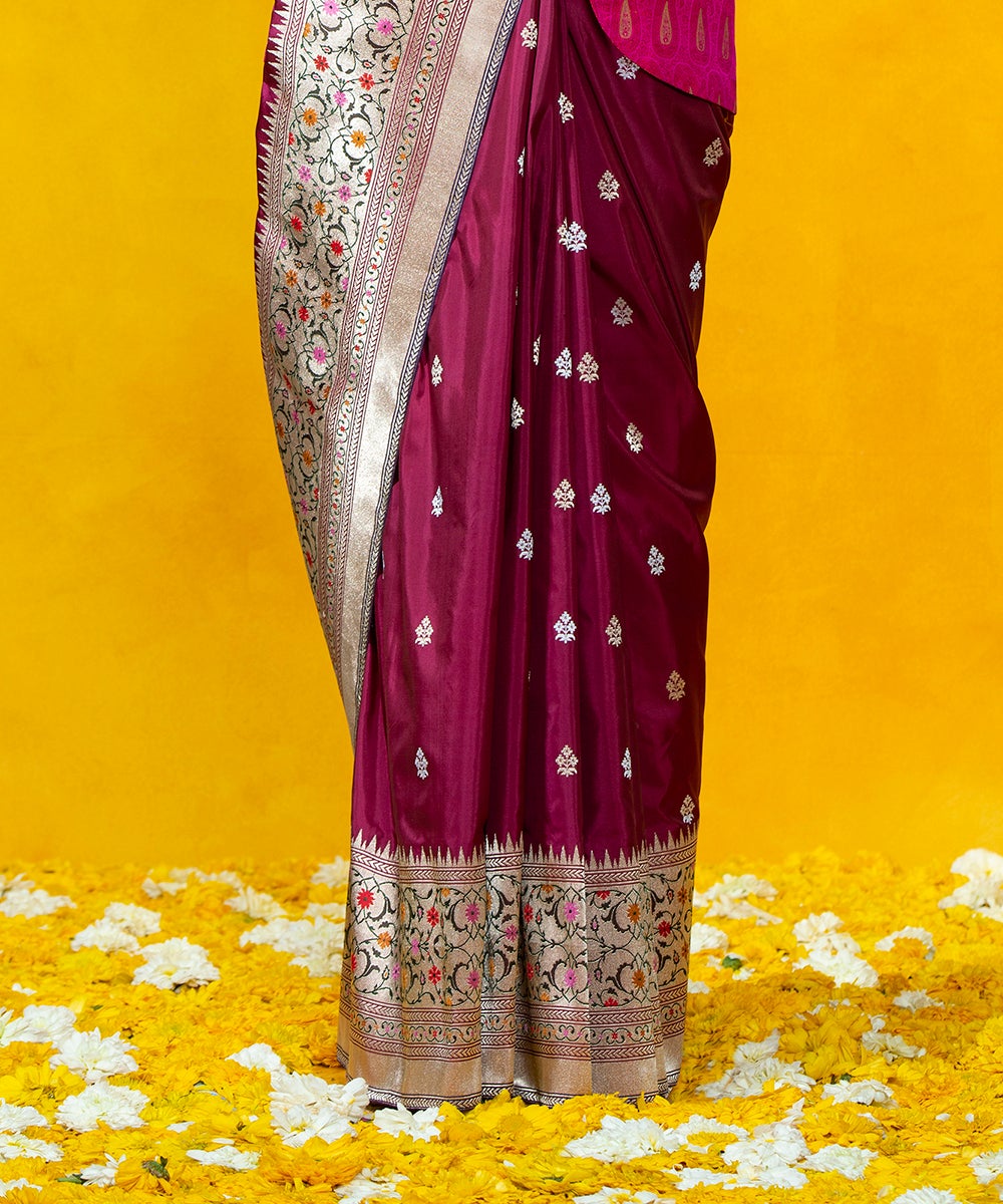 Wine_Handloom_Kadhwa_Booti_Pure_Katan_Silk_Banarasi_Saree_With_5_Color_Meenakari_Border_WeaverStory_04