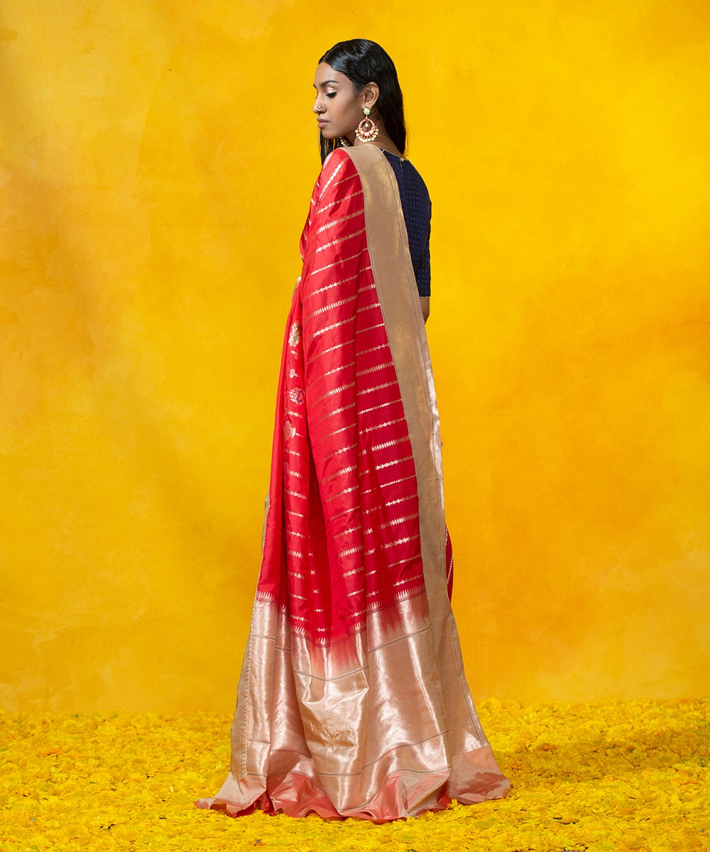 Red_Handloom_Kadhwa_Stripes_Pure_Katan_Silk_Banarasi_Saree_With_Meenakari_Booti_WeaverStory_03