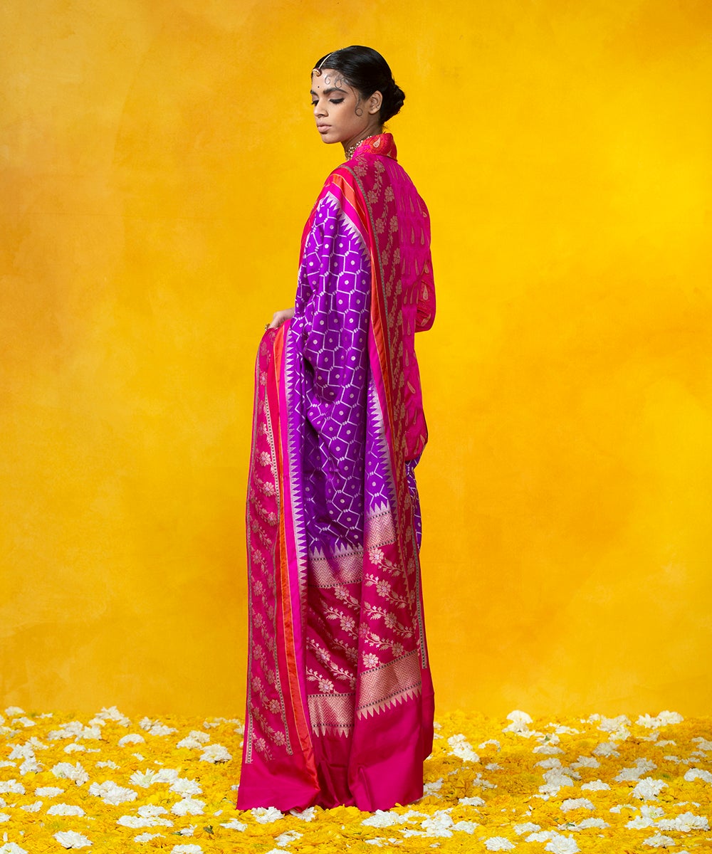 Purple_Handloom_Cutwork_Jamdani_Pure_Katan_Silk_Banarasi_Saree_With_Pink_Broad_Border_WeaverStory_03