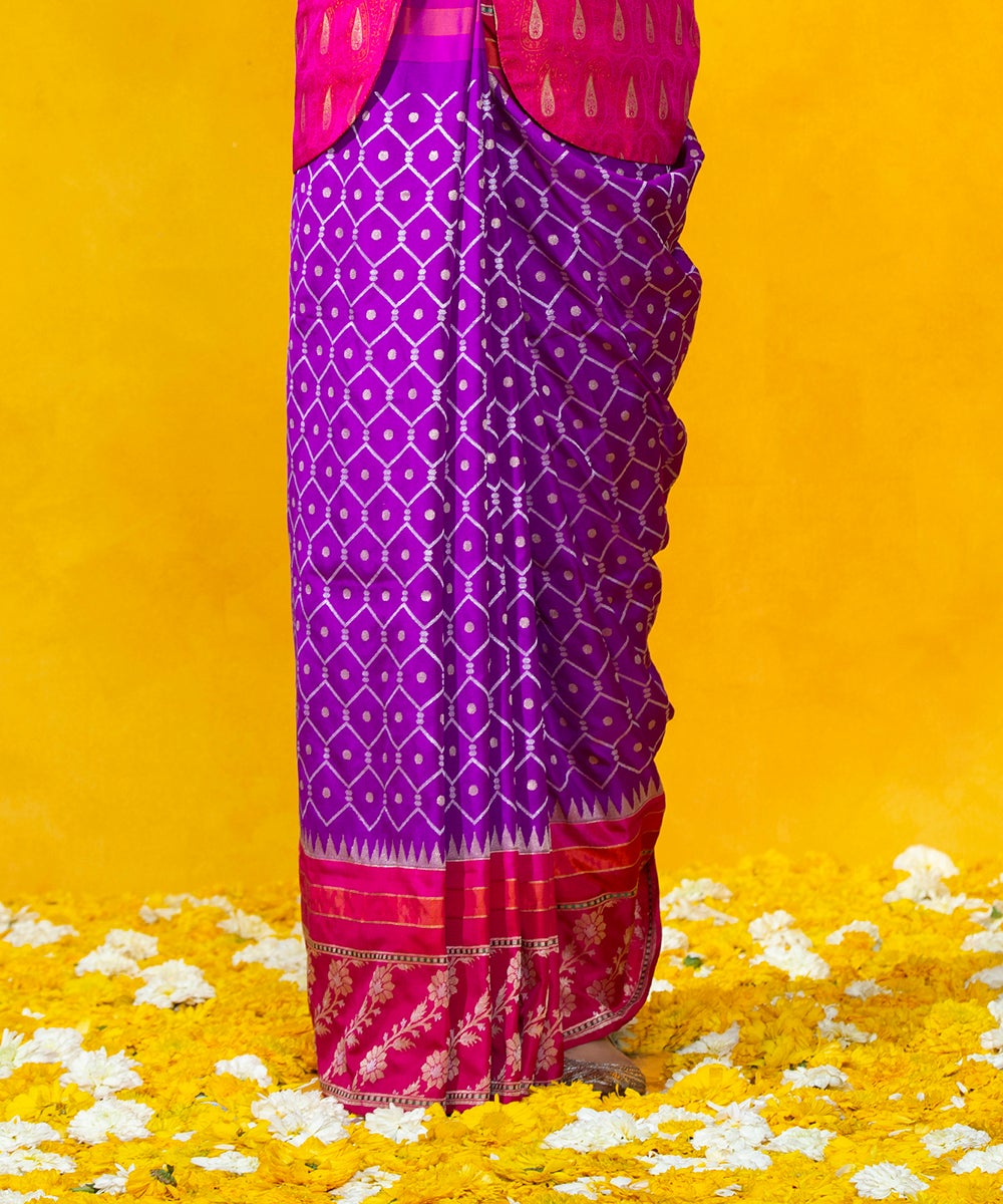 Purple_Handloom_Cutwork_Jamdani_Pure_Katan_Silk_Banarasi_Saree_With_Pink_Broad_Border_WeaverStory_04