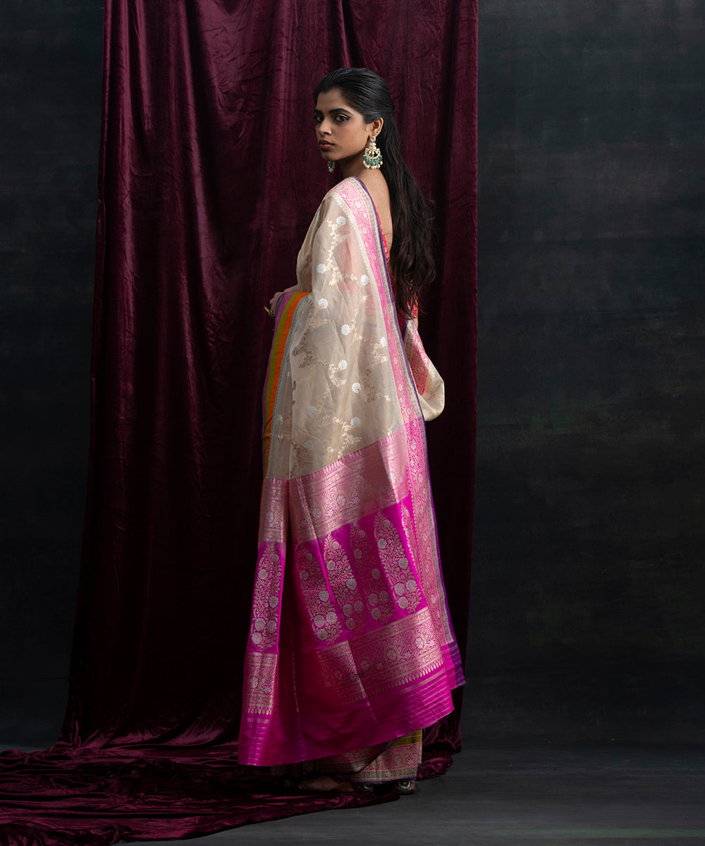 Beige_And_Gold_Handloom_Tissue_Silk_Banarasi_Saree_with_Jangla_and_Colored_Stripes_Border_WeaverStory_03