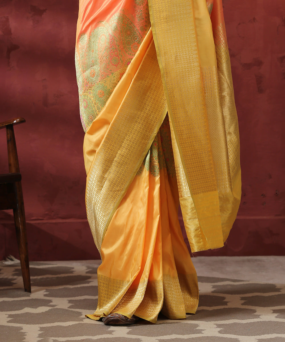 Handloom_Peach_And_Orange_Rangkaat_Pure_Katan_Silk_Banarasi_Saree_WeaverStory_04