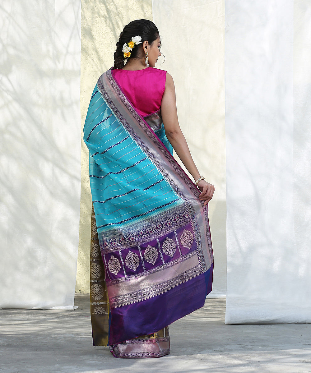 Handloom_Aqua_Kora_Silk_Banarasi_Saree_With_Olive_Broad_Border_WeaverStory_03