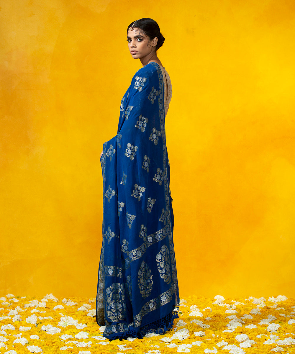 Handloom_Royal_Blue_Cutwork_Boota_Banarasi_Saree_With_Floral_Boota_WeaverStory_03