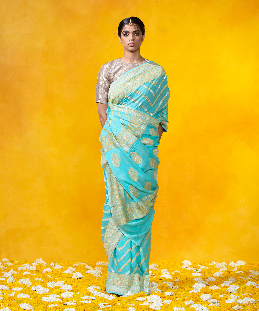 Ocean_Blue_Handloom_Kadhwa_Bel_Saree_In_Banarasi_Georgette_WeaverStory_02