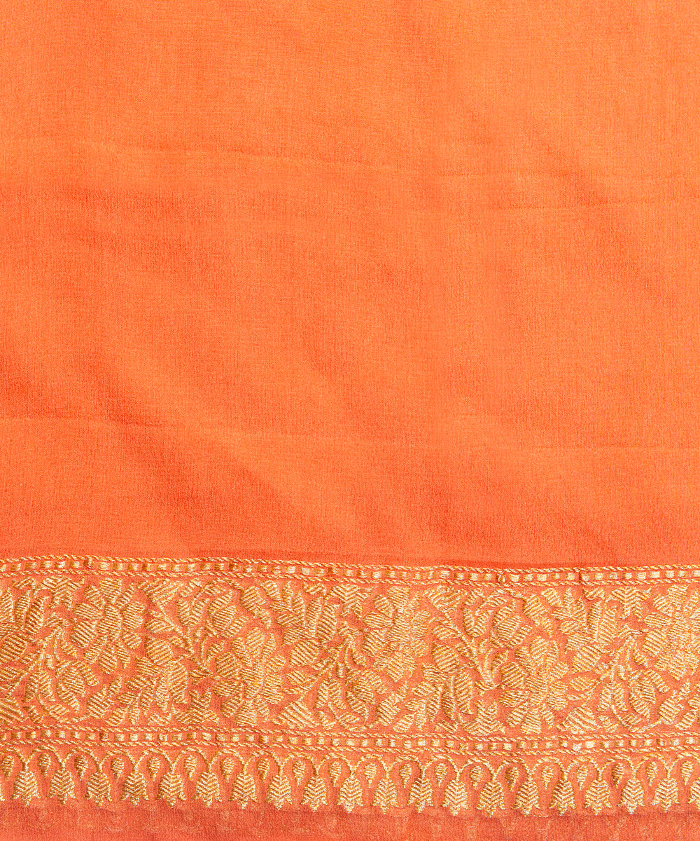 Handloom_Coral_Orange_Banarasi_Georgette_Saree_With_Gold_And_Silver_Zari_Aada_Bel_WeaverStory_05