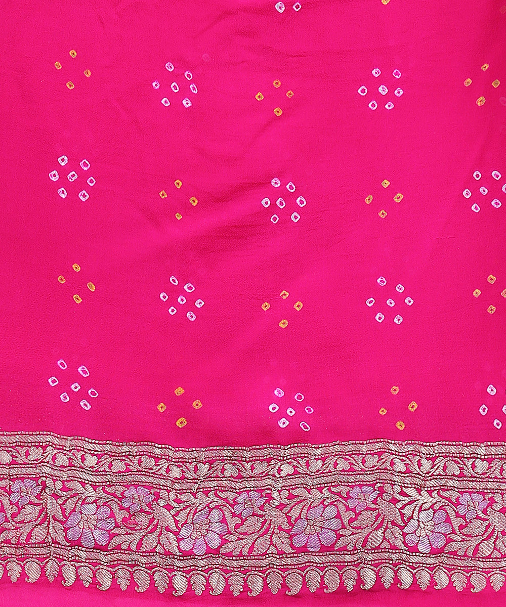 Rani_Pink_Handloom_Georgette_Banarasi_Bandhej_Saree_with_Kadhwa_Booti_WeaverStory_05