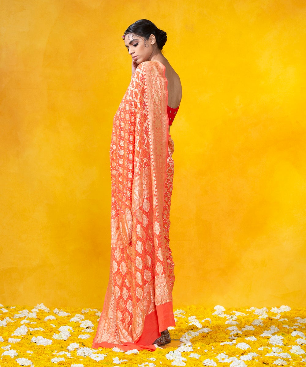 Handloom_Orange_Georgette_Banarasi_Bandhej_Saree_With_Cutwork_Weave_WeaverStory_03
