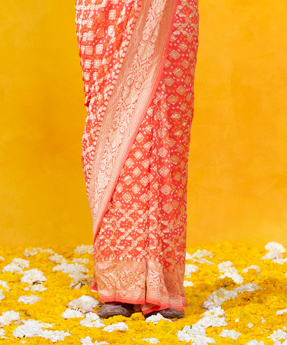 Handloom_Orange_Georgette_Banarasi_Bandhej_Saree_With_Cutwork_Weave_WeaverStory_04